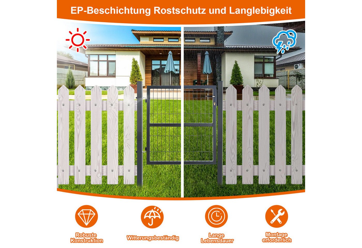 Clanmacy Gartentor 100CM Gartentor Doppelstabmatten Gartentor Anthrazit – Bild 5 von 5
