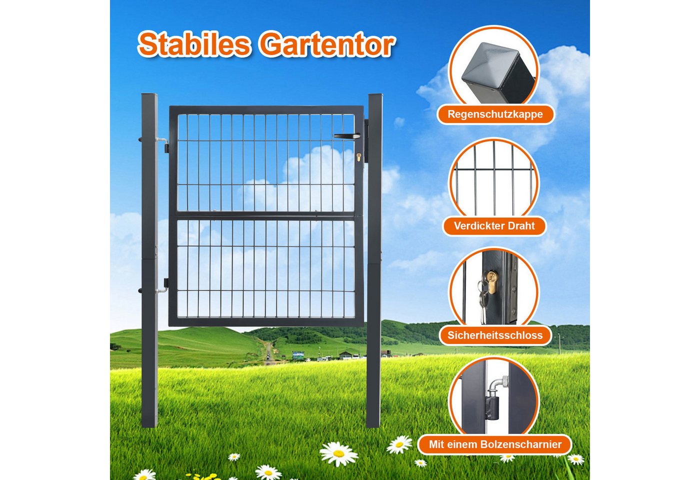 Clanmacy Gartentor 120CM Gartentor Doppelstabmatten Gartentor Anthrazit – Bild 3 von 5