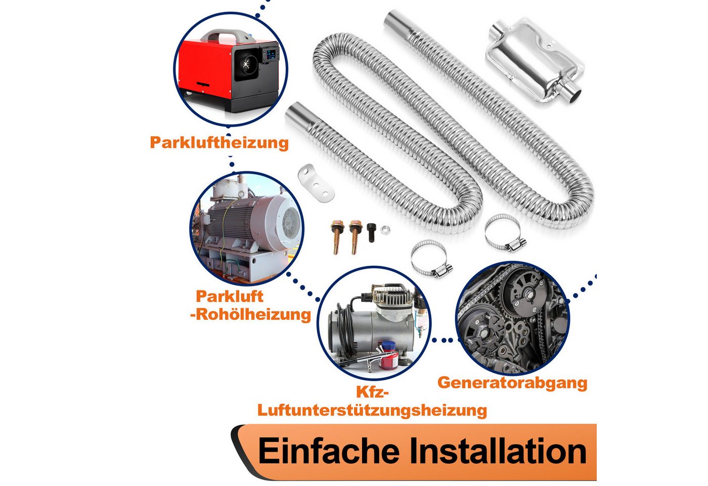 Clanmacy Heizlüfter 200cm φ25mm AbgasschlauchAbgasschalldämpfer Edelstahl Auspuffrohr – Bild 4 von 5