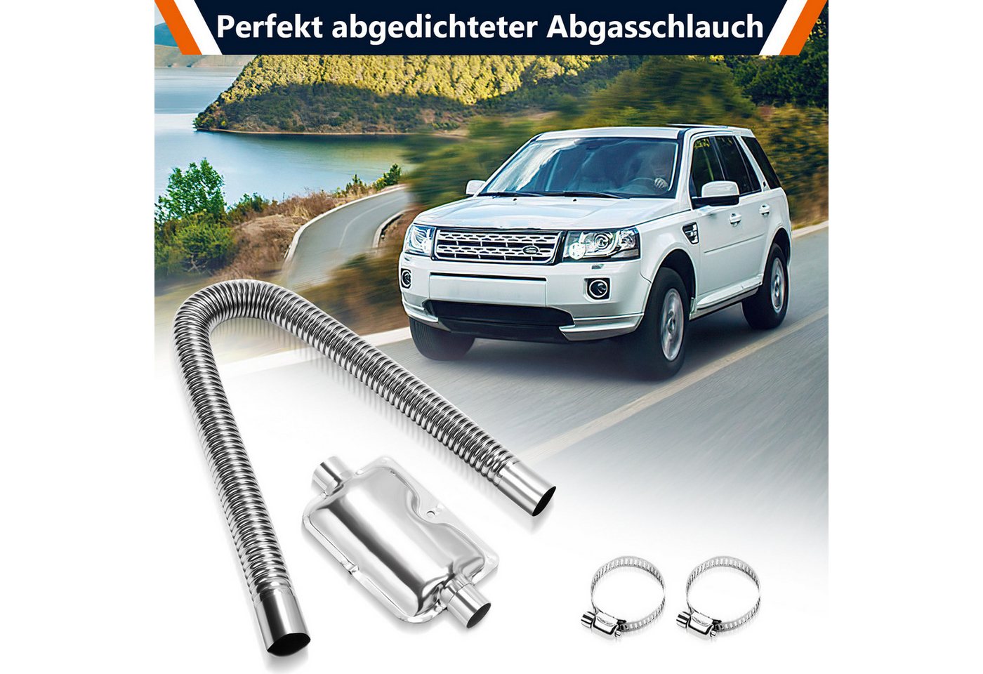 Clanmacy Heizlüfter 200cm φ25mm AbgasschlauchAbgasschalldämpfer Edelstahl Auspuffrohr – Bild 5 von 5