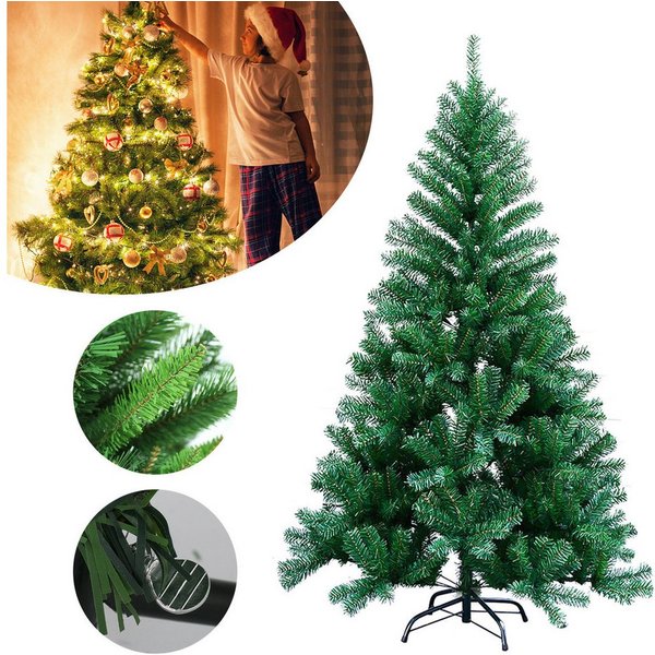 Clanmacy Künstlicher Weihnachtsbaum Christbaum mit Ständer, Schwer Entflammbar PVC Tannenbaum Grün/Weiß, Chinesische Tanne, DIY passende Dekoration