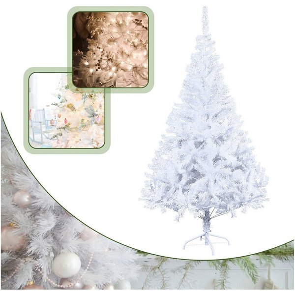 Clanmacy Künstlicher Weihnachtsbaum Christbaum mit Ständer, Schwer Entflammbar PVC Tannenbaum Grün/Weiß, Chinesische Tanne, DIY passende Dekoration