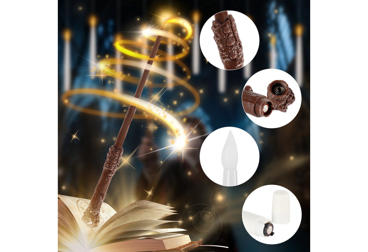 Clanmacy LED-Christbaumkerzen Flackernde Schwebende Kerzen mit Zauberstab,Hängende Fliegende Kerzen – Bild 4 von 5