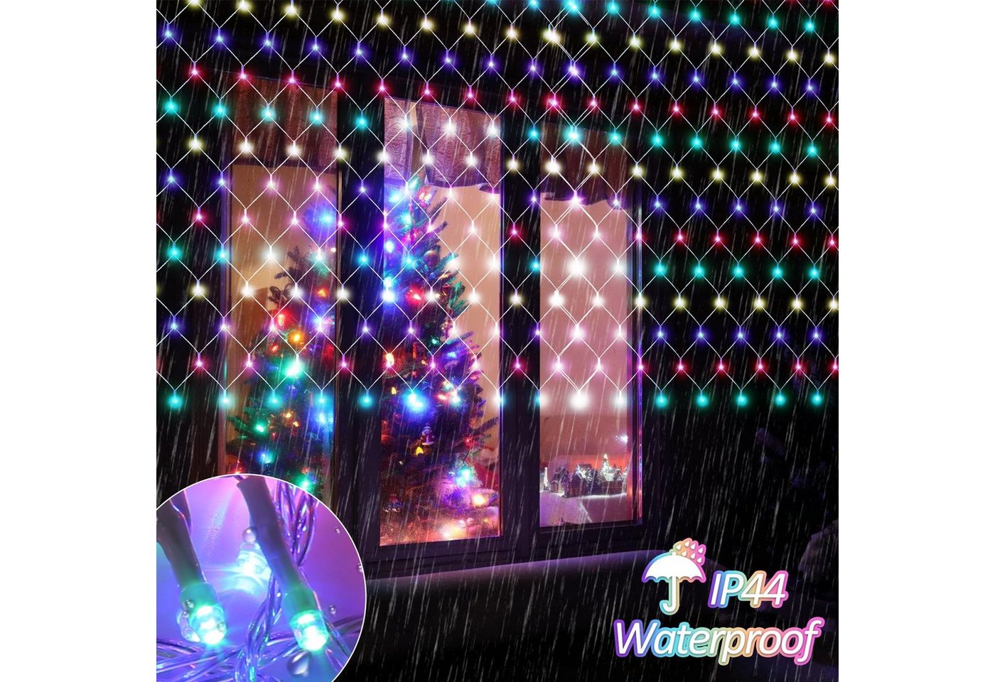 Clanmacy LED-Lichternetz LED Lichternetz Lichterkette Deko Lichtervorhang – Bild 5 von 5