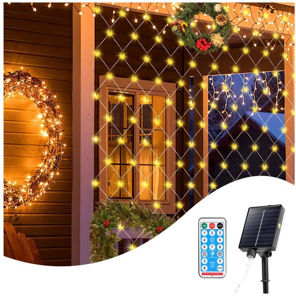 Clanmacy LED-Lichternetz Solar Lichternetz Lichtervorhang 8 Modi-Speicherfunktion IP44 Party