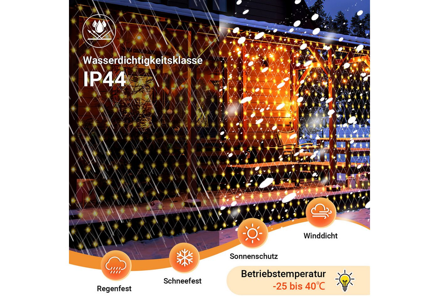 Clanmacy LED-Lichternetz Solar Lichternetz Lichtervorhang 8 Modi-Speicherfunktion IP44 Party – Bild 3 von 5