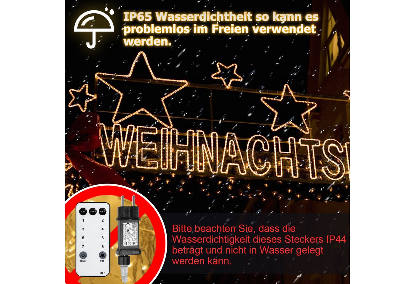 Clanmacy LED-Lichterschlauch LED Lichterschlauch Lichterkette 8 Modi IP65 Wasserdicht Warmweiß 10M – Bild 4 von 5