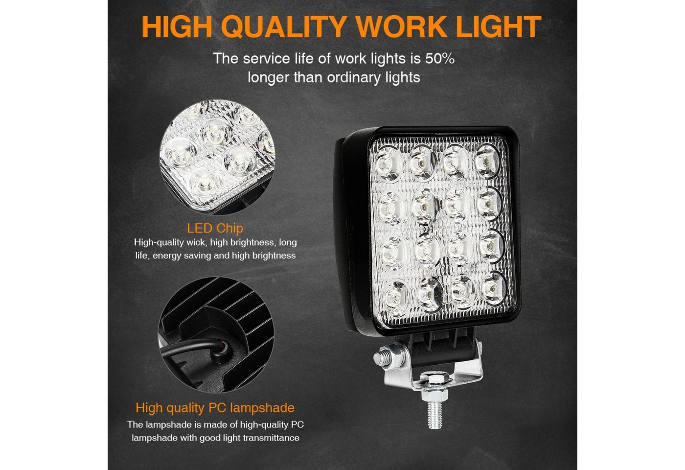 Clanmacy LED Scheinwerfer LED Arbeitsscheinwerfer 2er Set, 48W, 4320lm, 10–30V, IP67, 12V 24V LED Scheinwerfer Traktor Arbeitslicht für Offroad, SUV, ATV – Bild 3 von 5