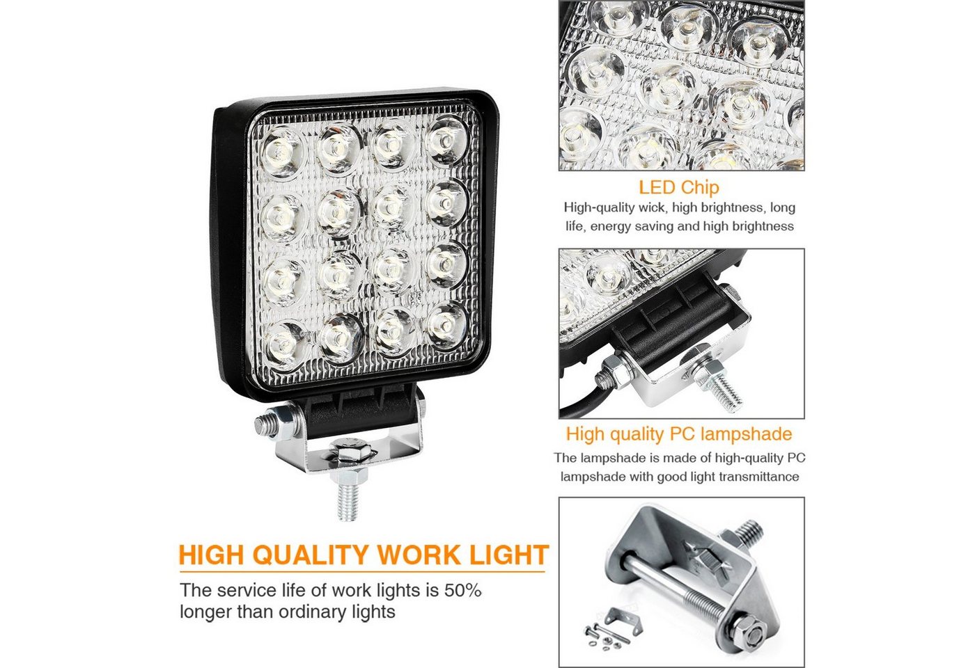 Clanmacy LED Scheinwerfer LED Arbeitsscheinwerfer 2er Set, 48W, 4320lm, 10–30V, IP67, 12V 24V LED Scheinwerfer Traktor Arbeitslicht für Offroad, SUV, ATV – Bild 4 von 5