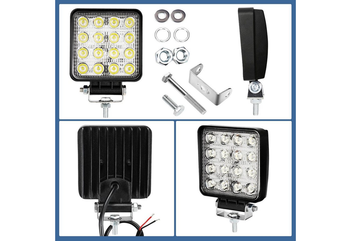 Clanmacy LED Scheinwerfer LED Arbeitsscheinwerfer 2er Set, 48W, 4320lm, 10–30V, IP67, 12V 24V LED Scheinwerfer Traktor Arbeitslicht für Offroad, SUV, ATV – Bild 5 von 5