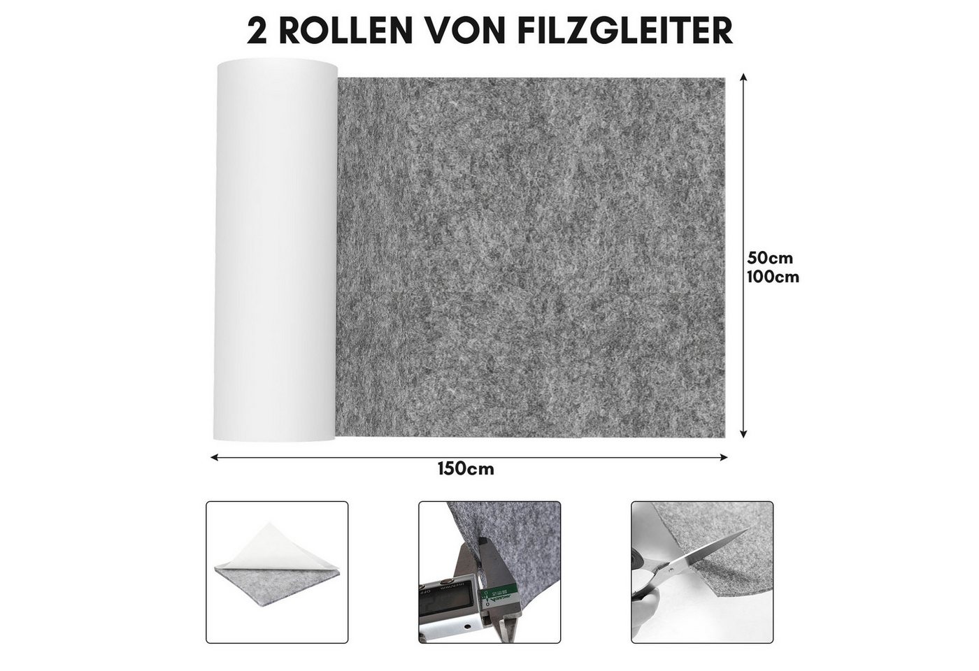 Clanmacy Möbelfuß Filz selbstklebend 50x150cm, Filzgleiter Selbstklebend Grau – Bild 2 von 5