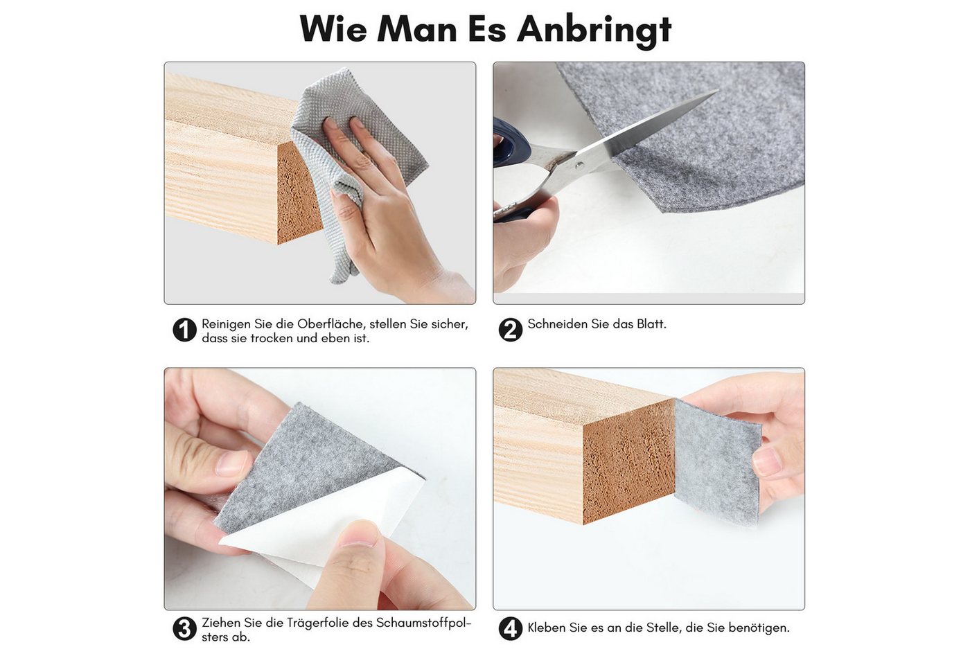 Clanmacy Möbelfuß Filz selbstklebend 50x150cm, Filzgleiter Selbstklebend Grau – Bild 3 von 5