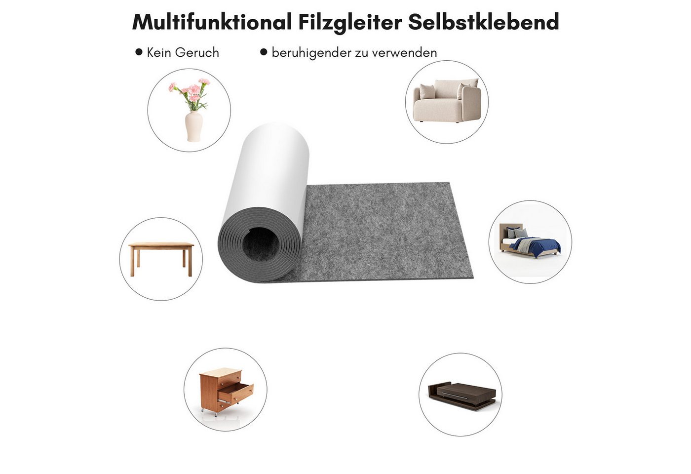 Clanmacy Möbelfuß Filz selbstklebend 50x150cm, Filzgleiter Selbstklebend Grau – Bild 5 von 5