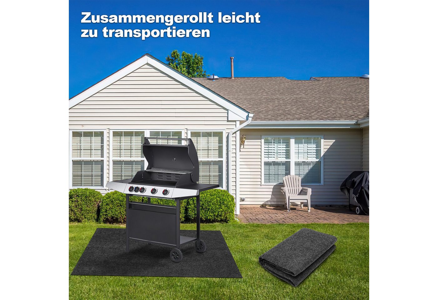 Clanmacy Outdoorteppich BBQ Matte Grillteppich Grillmatte Outdoormatte Unterlage 90x120cm – Bild 5 von 5