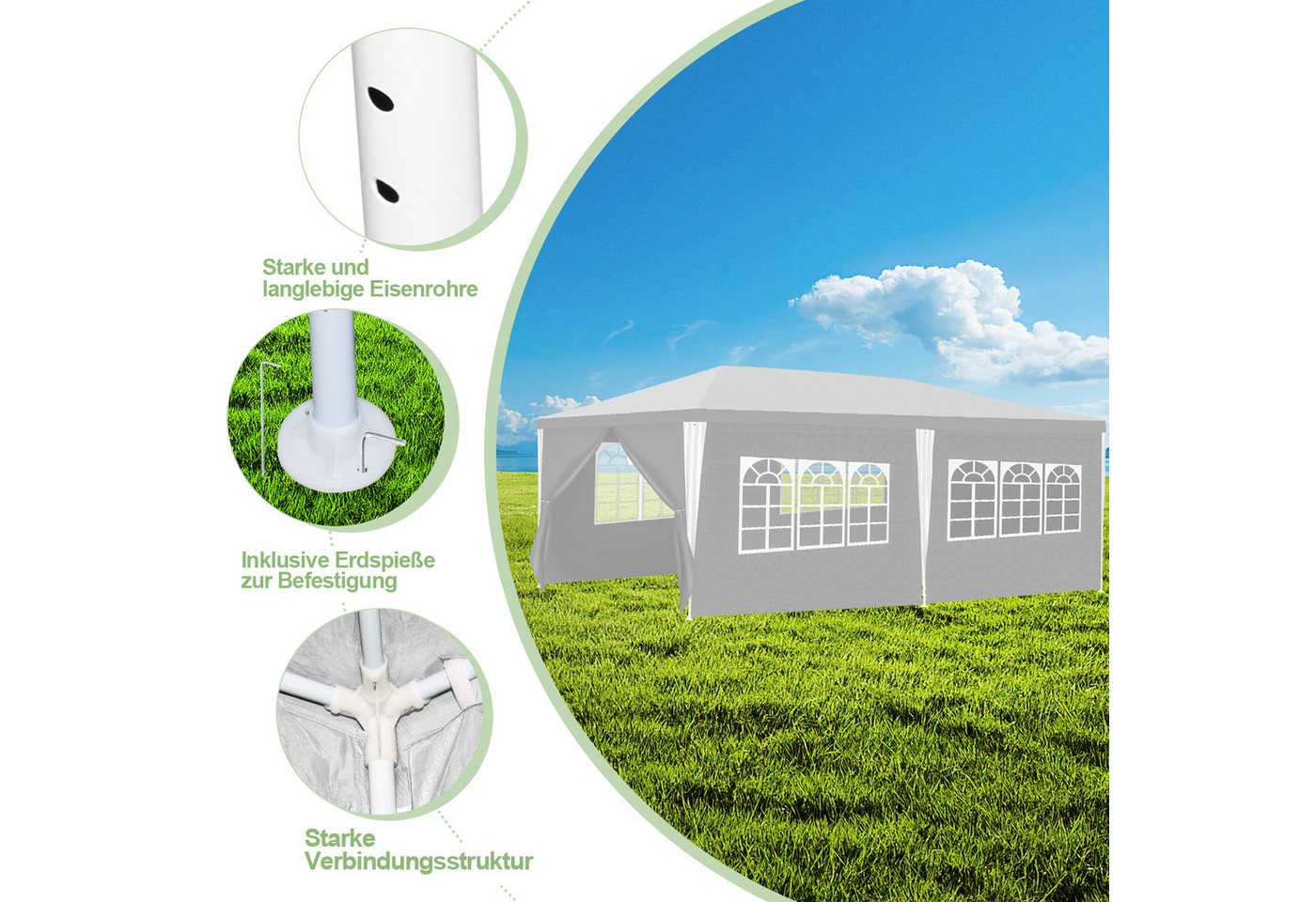 Clanmacy Pavillon 3x6m Pavillon, Garten Festzelt Gartenzelt Wasserdicht, UV-Schutz – Bild 3 von 5