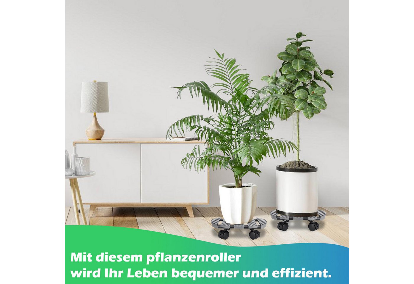 Clanmacy Pflanzenroller 2x Pflanzenroller Blumenroller Blumentopfuntersetzer Grau Rund – Bild 3 von 5