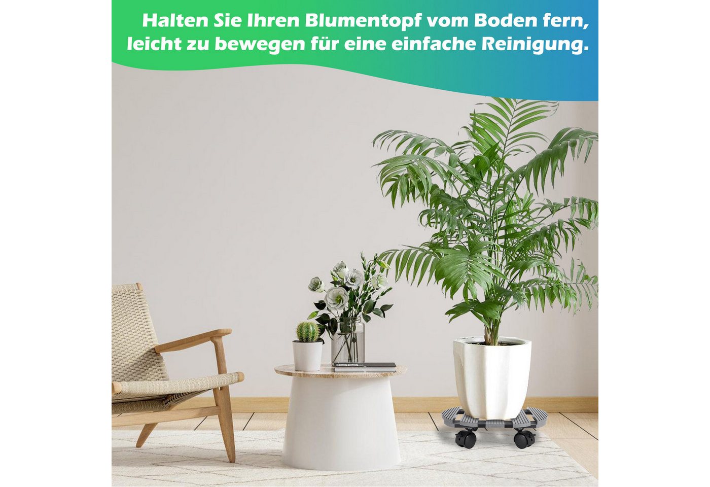 Clanmacy Pflanzenroller 2x Pflanzenroller Blumenroller Blumentopfuntersetzer Grau Rund – Bild 4 von 5