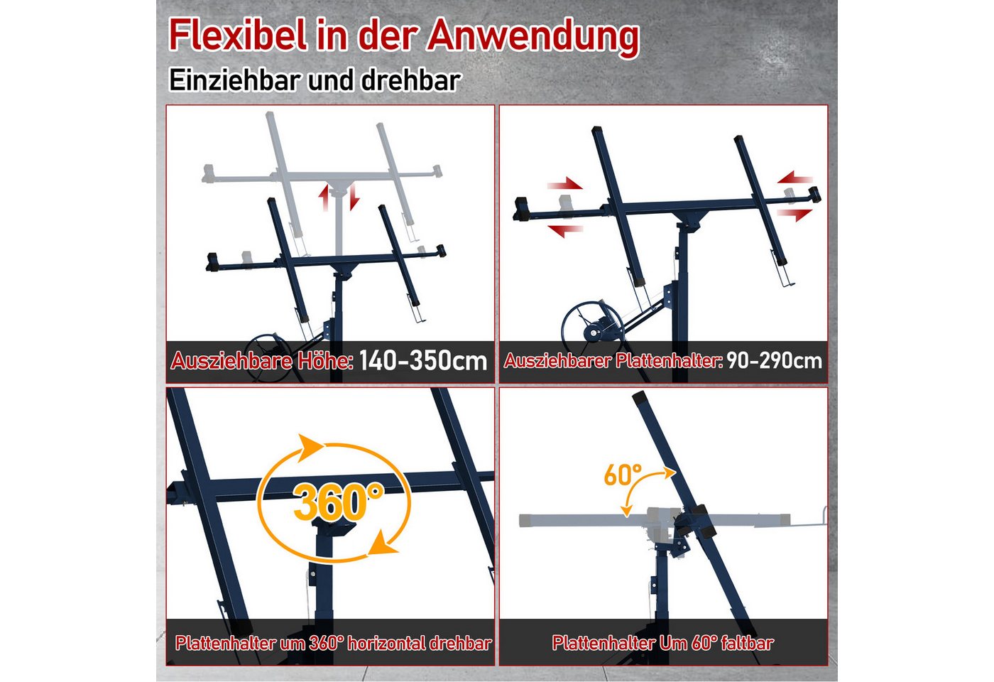 Clanmacy Plattenheber Plattenheber Montierhilfe Panelheber Panel klappbar Montagehilfe, -] – Bild 3 von 5