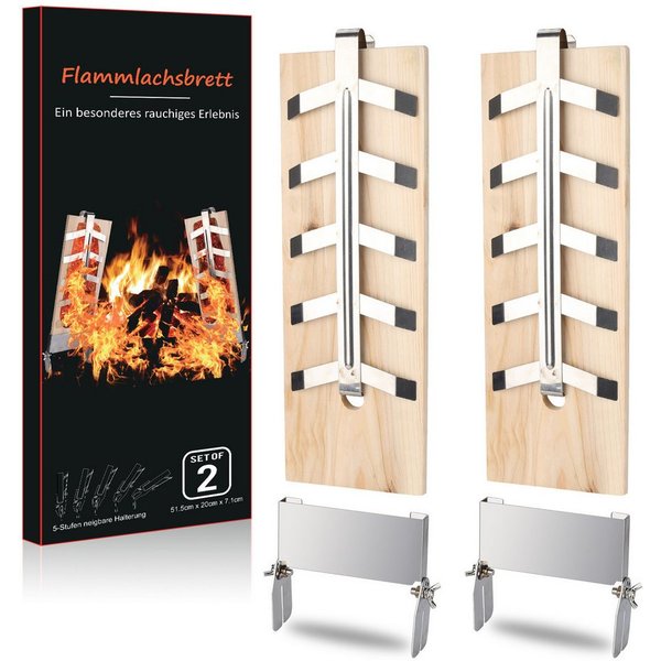 Clanmacy Räucherbrett Flammlachsbrett Zedernholz Lachsflammbretter Halterung 2er Set, Zedernholz