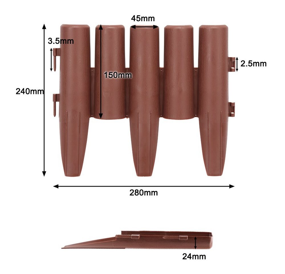 Clanmacy Rasenkante 2,8m 10 stücke Beeteinfassung Beetumrandung Holz Optik Braun – Bild 2 von 5
