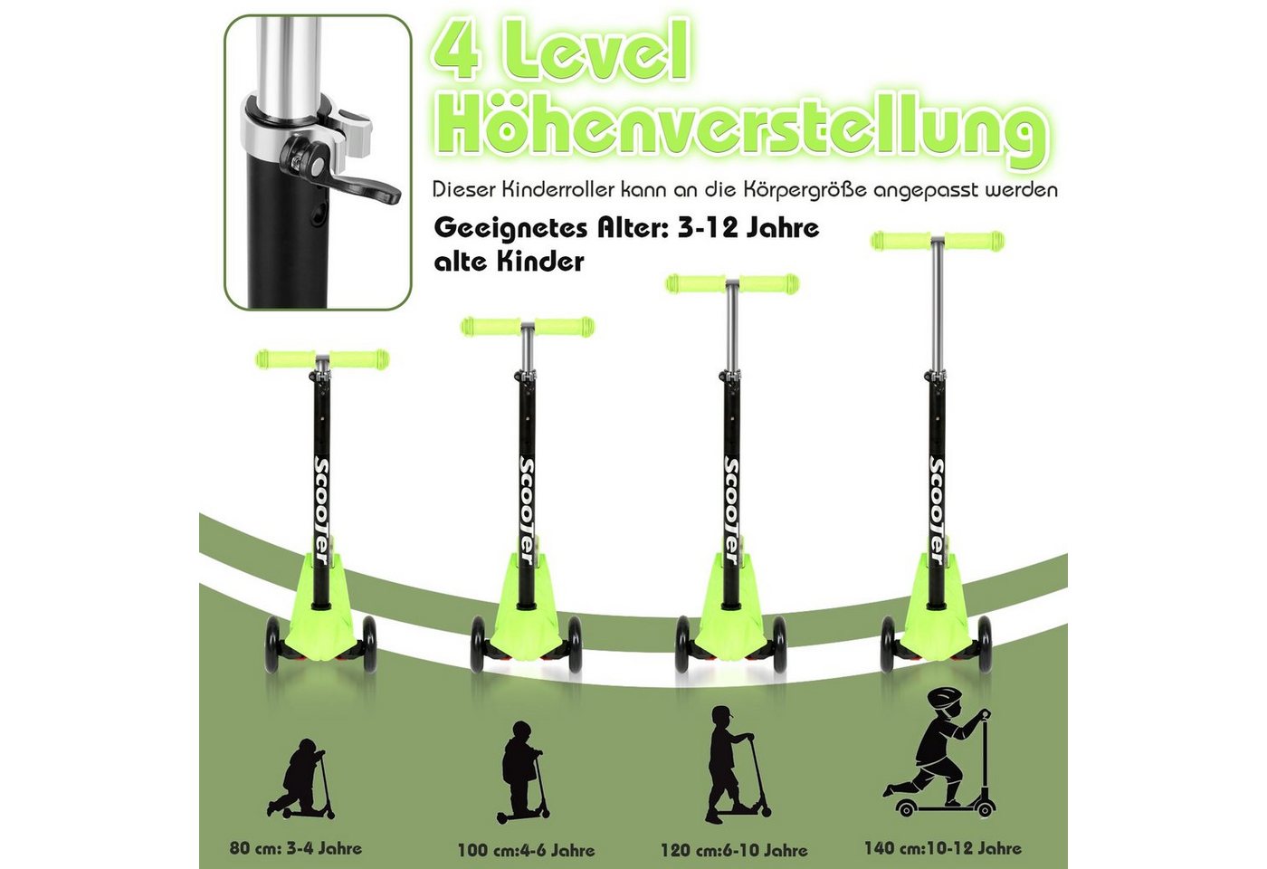 Clanmacy Scooter Kinderroller Tretroller LED-Räder bis 50 kg Höhenverstellbar – Bild 3 von 5