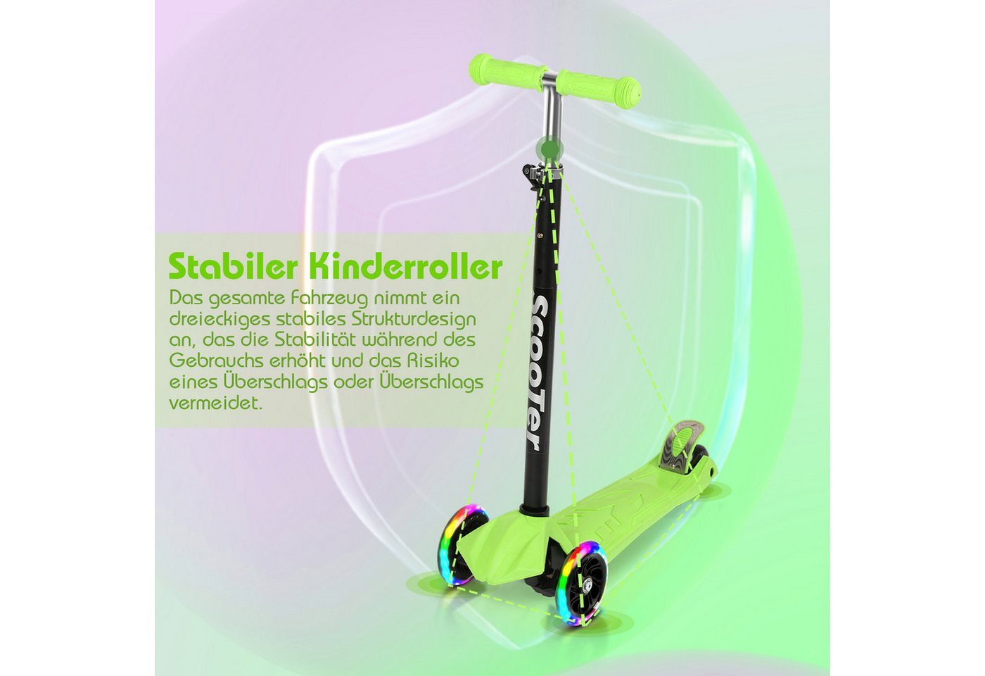 Clanmacy Scooter Kinderroller Tretroller LED-Räder bis 50 kg Höhenverstellbar – Bild 5 von 5