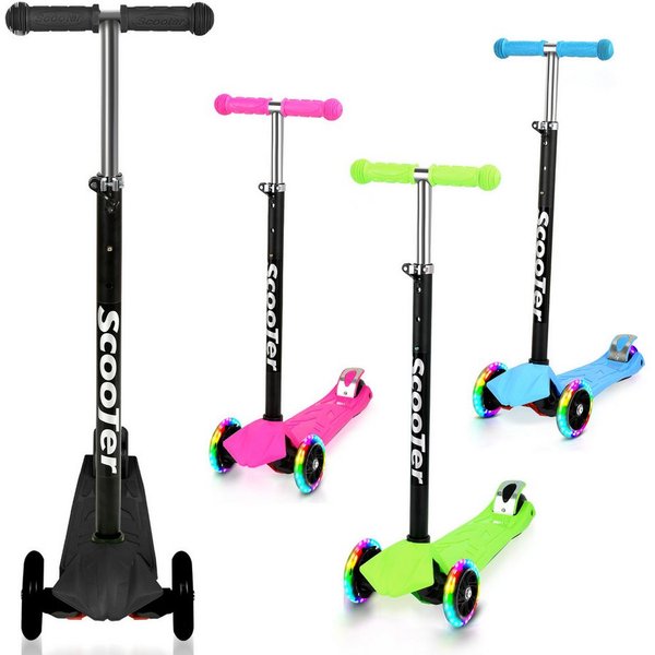 Clanmacy Scooter Kinderroller Tretroller mit 3 LED-Rädern Höhenverstellbar & Klappbar