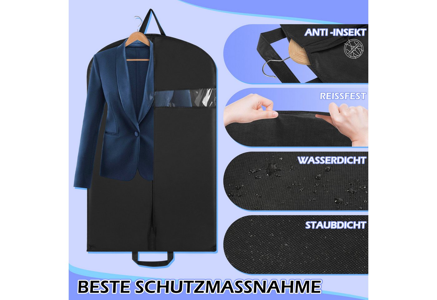 Clanmacy Sitzsack Kleidersack Schutzhülle Kleidertasche Deluxe Reisesack Kleiderhülle (10 St) – Bild 4 von 5