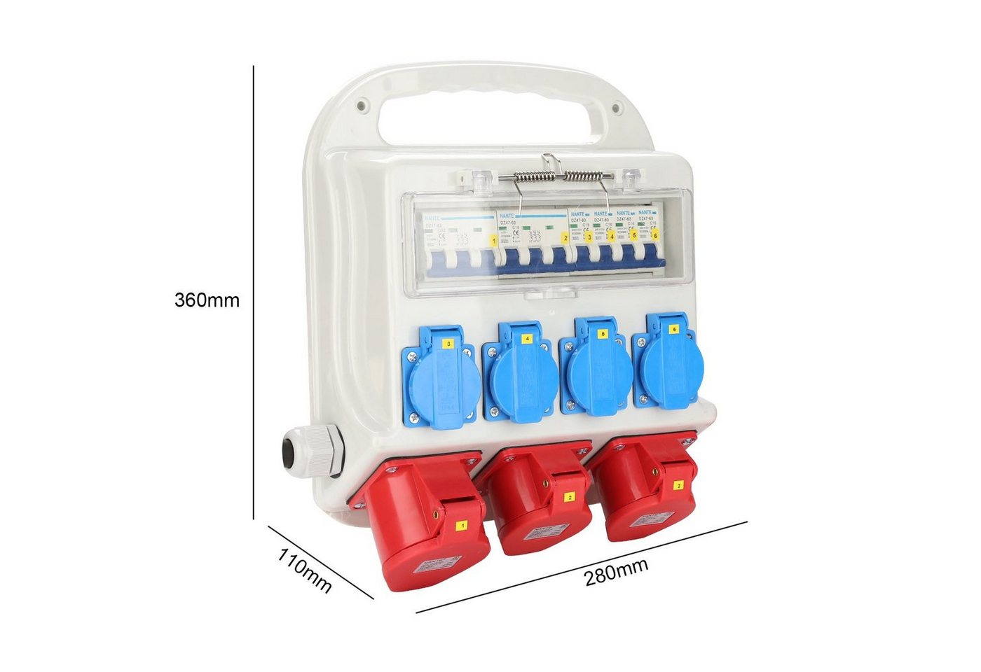 Clanmacy Stromverteiler Baustromverteiler 2 x 16A 400V +1 x 32A 400 V +4 x 230V Steckdosenverteiler – Bild 2 von 5