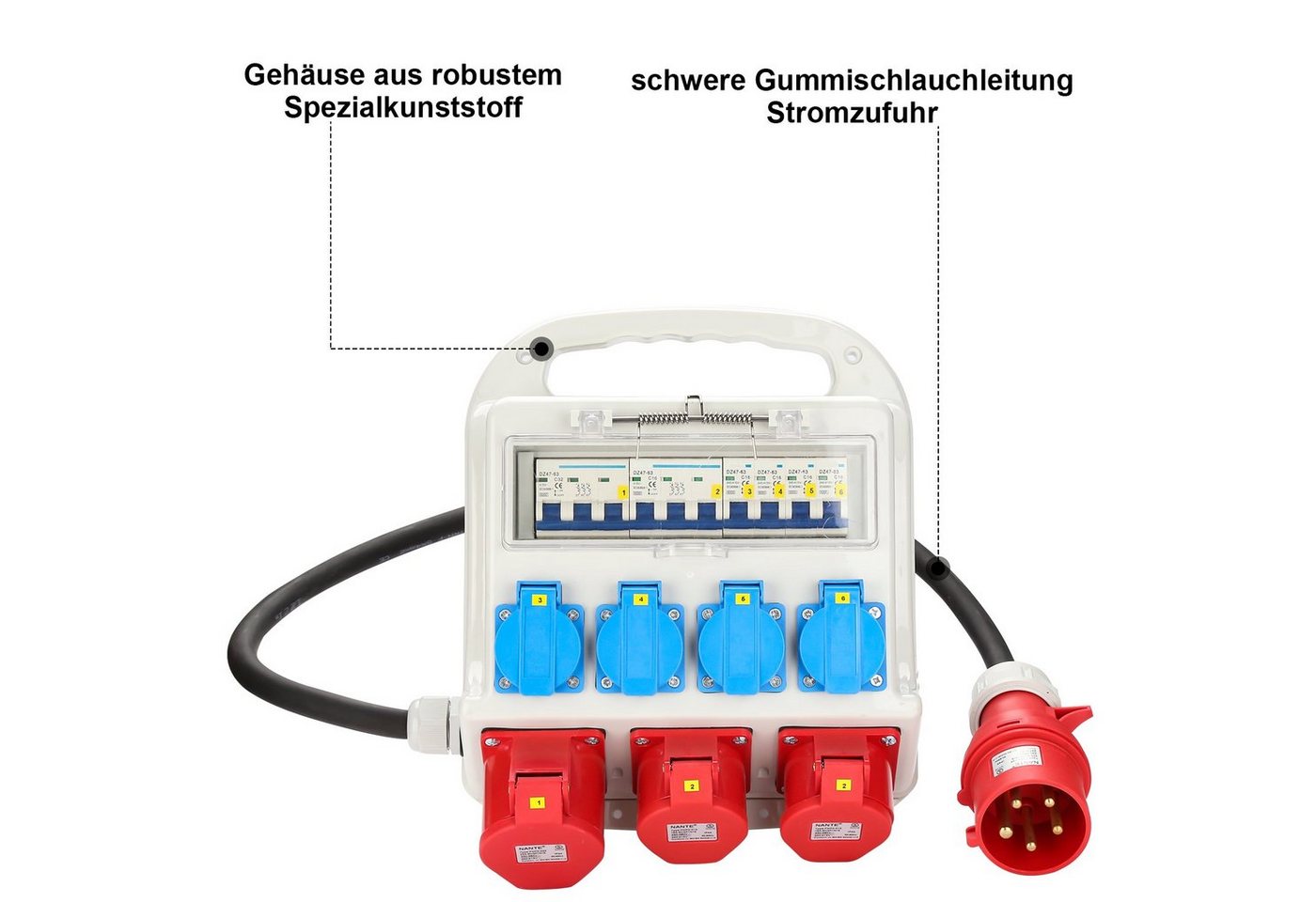 Clanmacy Stromverteiler Baustromverteiler 2 x 16A 400V +1 x 32A 400 V +4 x 230V Steckdosenverteiler – Bild 4 von 5