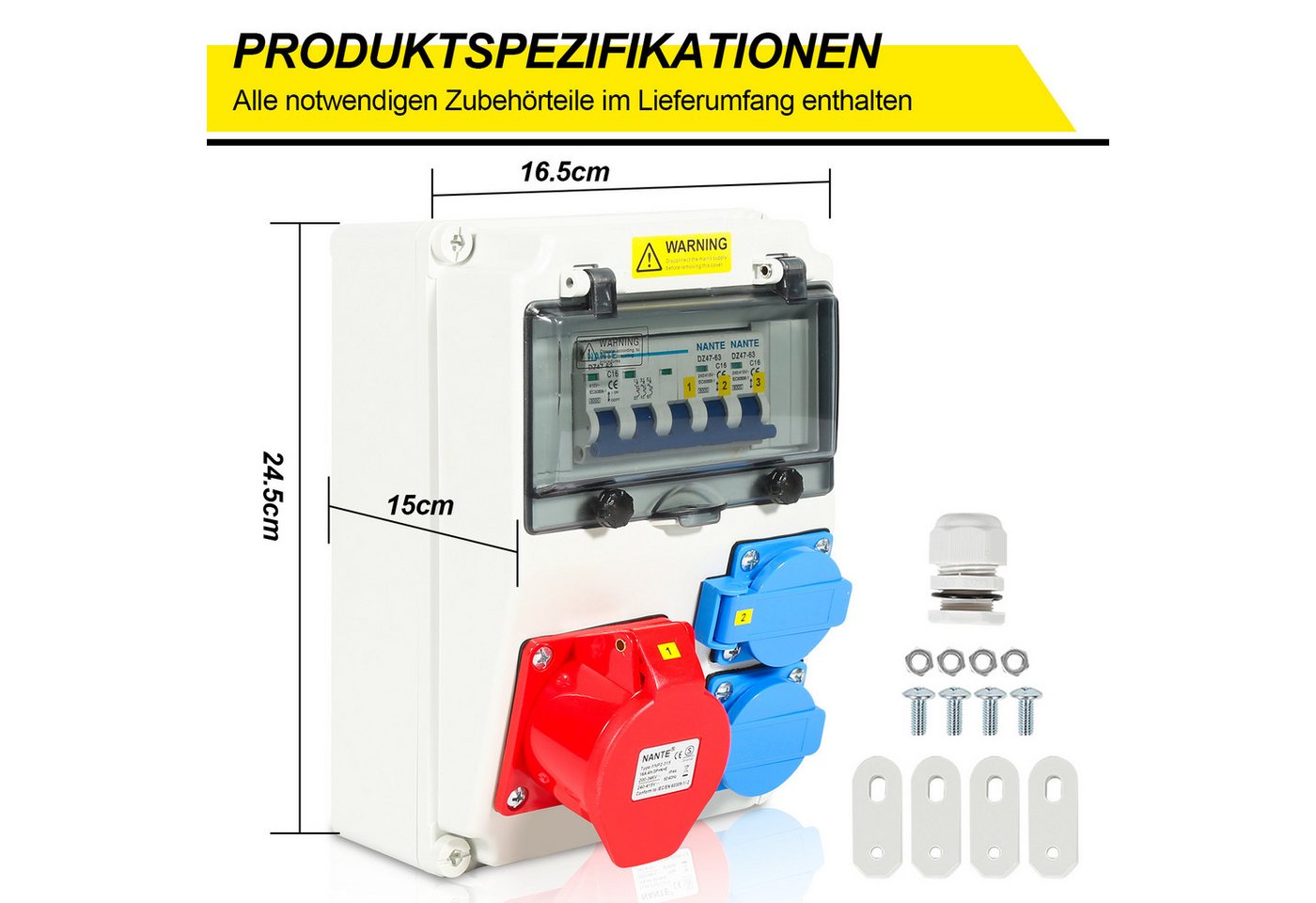 Clanmacy Stromverteiler Wandverteiler CEE Kraftstrom Adapter Baustromverteiler 1X16A 2x230V LS – Bild 2 von 5