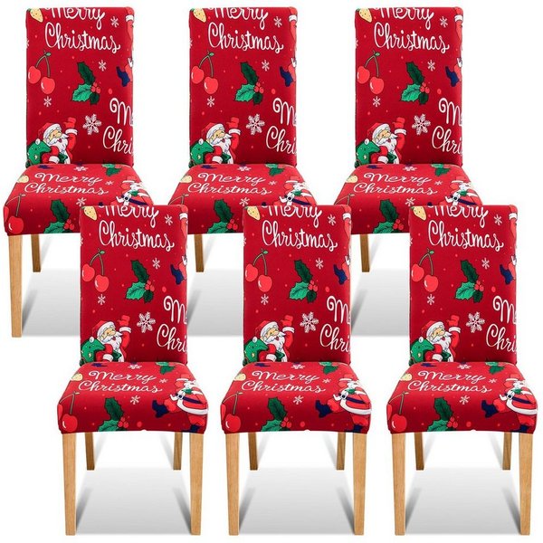 Clanmacy Stuhlhusse Stuhlhusse Stretch Stuhlhussen,6 Stück,Weihnachten Stuhl Stuhlüberzug, Passt sich an verschiedene Stühle an