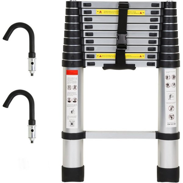 Clanmacy Teleskopleiter Teleskopleiter Alu 2,6~5m Ausziehleiter Anlegeleiter bis 150kg