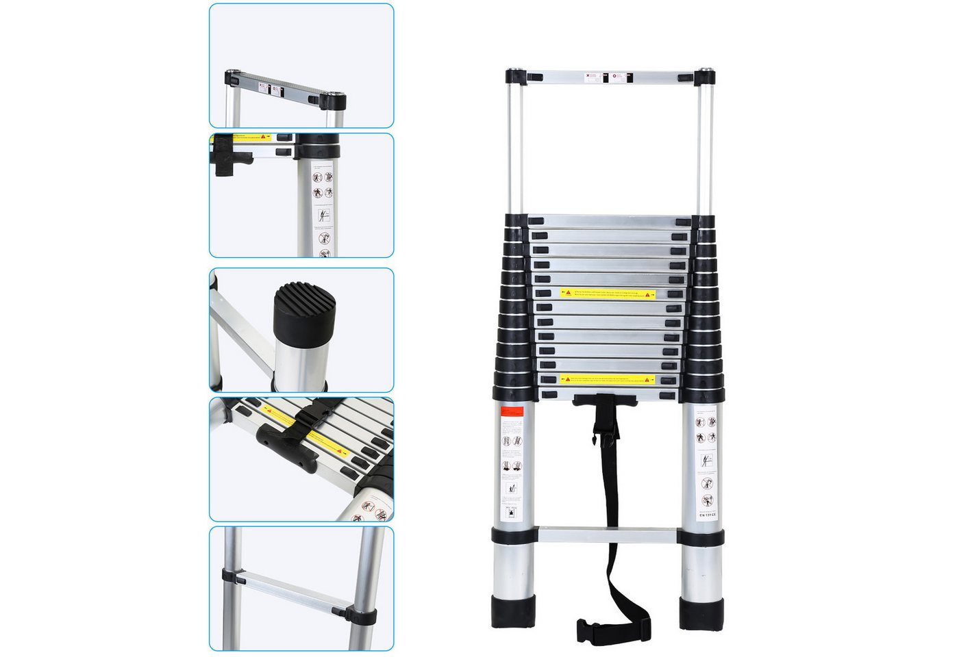 Clanmacy Teleskopleiter Teleskopleiter Alu 2,6~5m Ausziehleiter Anlegeleiter bis 150kg – Bild 3 von 5