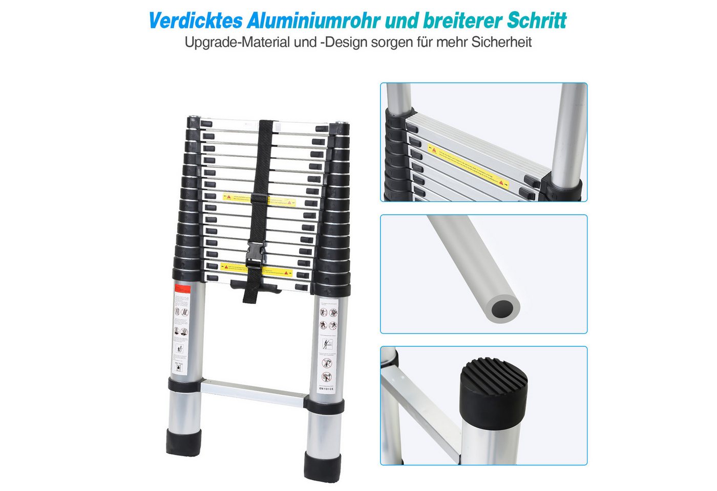 Clanmacy Teleskopleiter Teleskopleiter Alu 2,6~5m Ausziehleiter Anlegeleiter bis 150kg – Bild 5 von 5