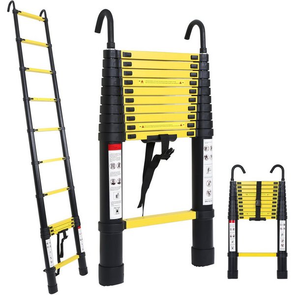 Clanmacy Teleskopleiter Teleskopleiter Alu 2,6~5m Ausziehleiter Anlegeleiter bis 150kg