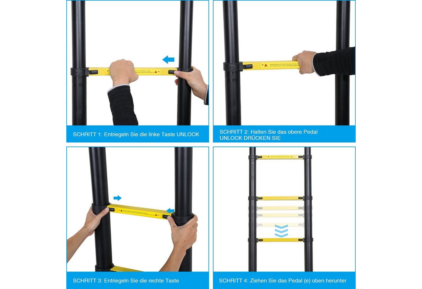 Clanmacy Teleskopleiter Teleskopleiter Alu 2,6~5m Ausziehleiter Anlegeleiter bis 150kg – Bild 3 von 5