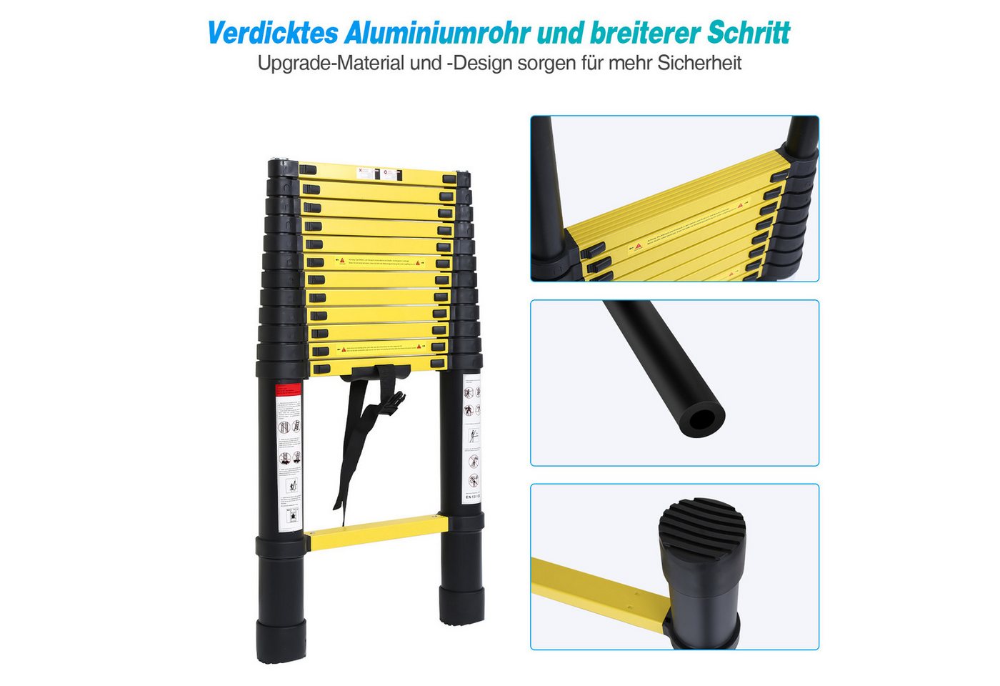 Clanmacy Teleskopleiter Teleskopleiter Alu 2,6~5m Ausziehleiter Anlegeleiter bis 150kg – Bild 4 von 5