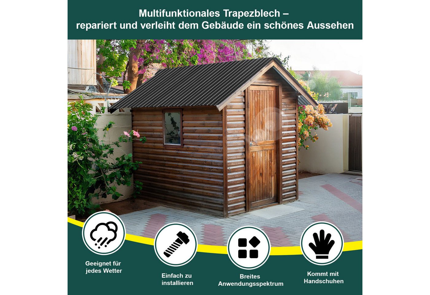 Clanmacy Trapezblech Trapezblech 24er Set Profilblech Trapezblech mit Handschuhe 14m², 129x46x0.25 mm (Set 24-St) UV-Schutz, Wasserfest, Wetterfest, Rostresiste – Bild 3 von 5