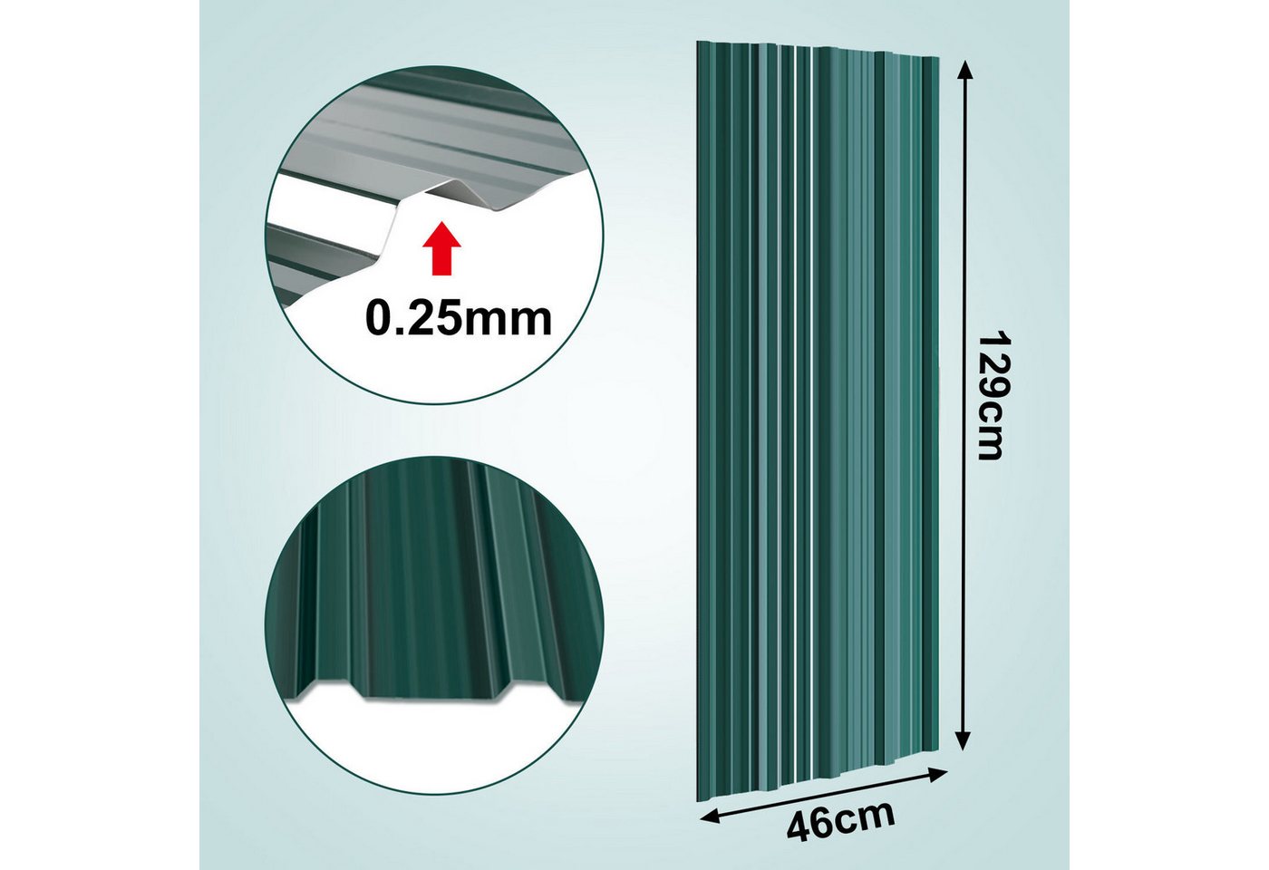 Clanmacy Trapezblech Trapezblech 24er Set Profilblech Trapezblech mit Handschuhe 14m², 129x46x0.25 mm (Set 24-St) UV-Schutz, Wasserfest, Wetterfest, Rostresiste – Bild 2 von 5