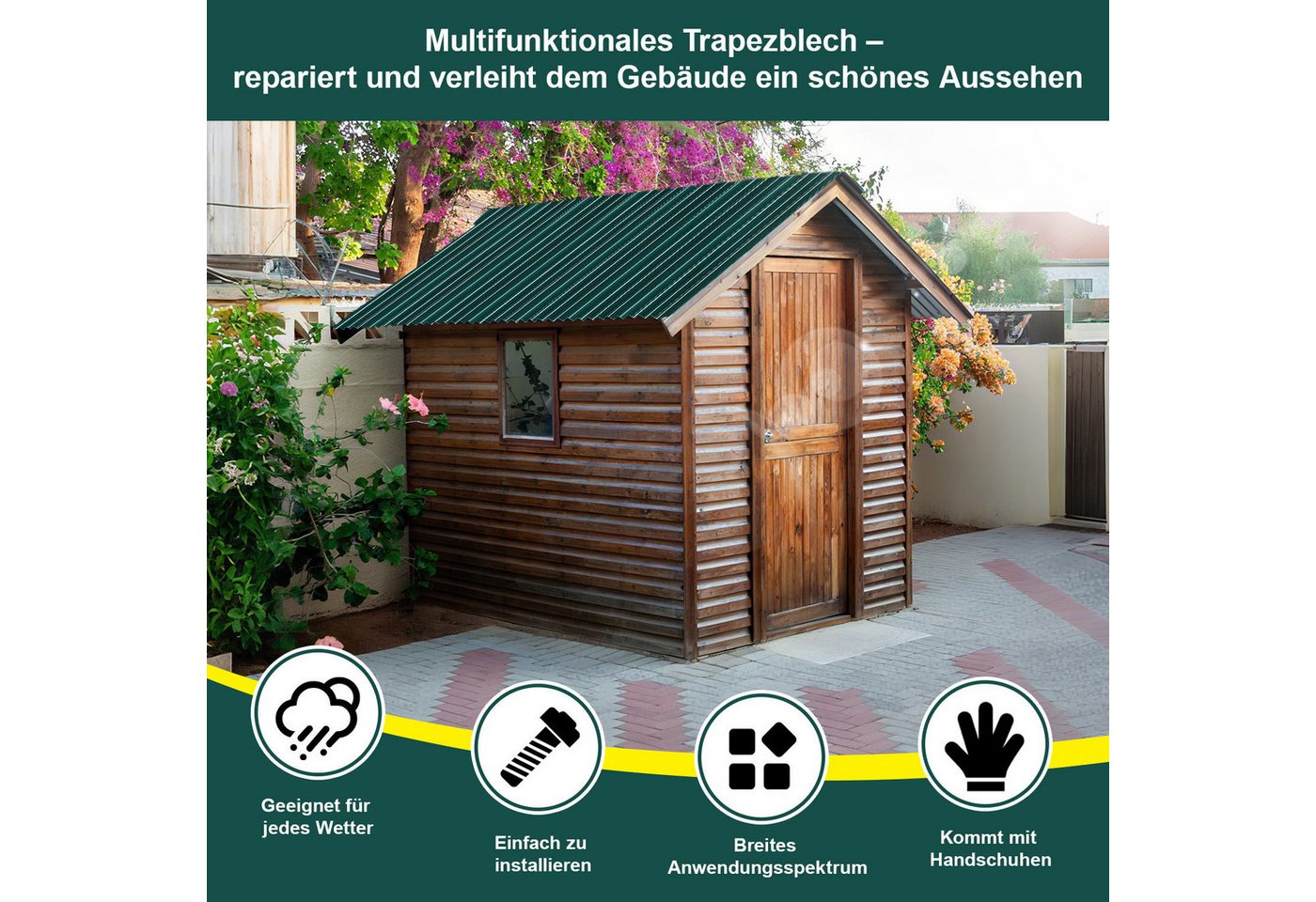 Clanmacy Trapezblech Trapezblech 24er Set Profilblech Trapezblech mit Handschuhe 14m², 129x46x0.25 mm (Set 24-St) UV-Schutz, Wasserfest, Wetterfest, Rostresiste – Bild 3 von 5