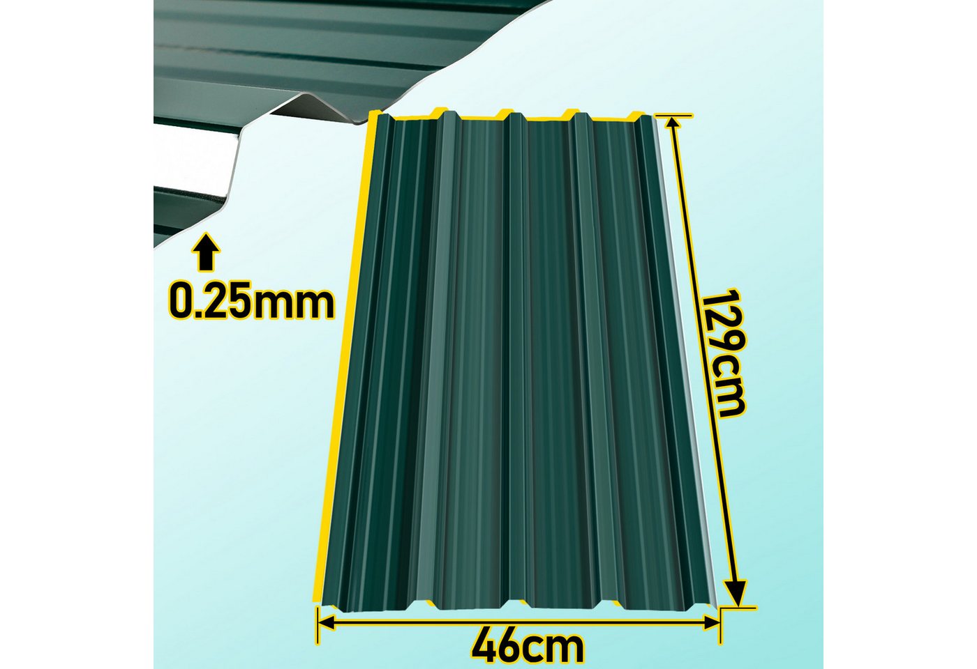 Clanmacy Trapezblech Deckenplatten 12st 129x46cm 7 Wellplatte Dachpaneele Profilblech, 129x46x0.25 mm (Set 12-St) UV-Schutz, Wasserfest, Wetterfest, Rostresiste – Bild 2 von 5