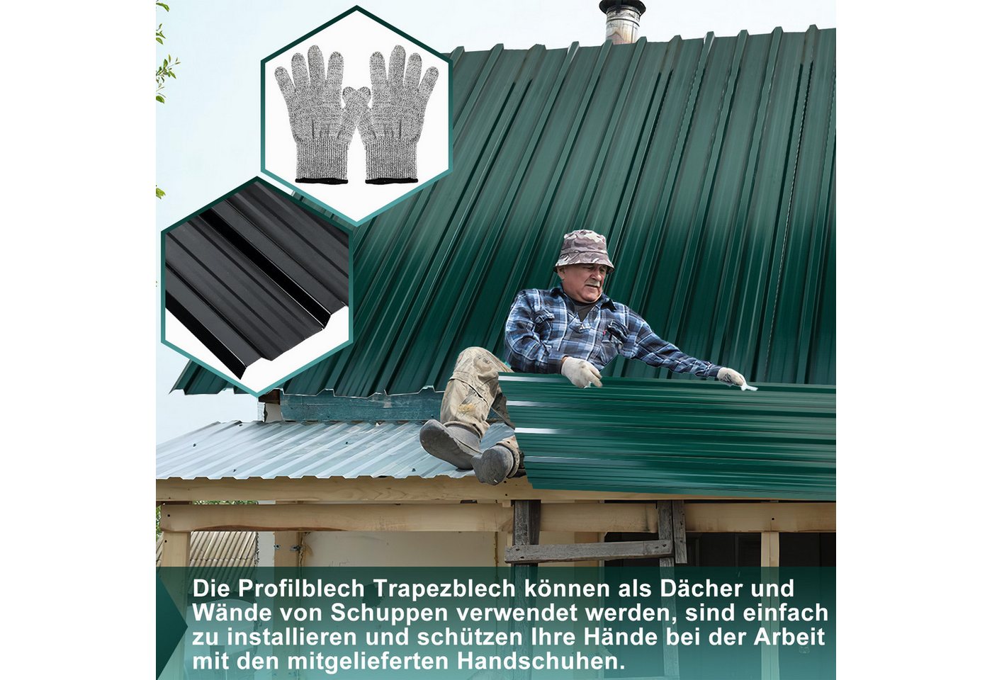 Clanmacy Trapezblech Deckenplatten 12st 129x46cm 7 Wellplatte Dachpaneele Profilblech, 129x46x0.25 mm (Set 12-St) UV-Schutz, Wasserfest, Wetterfest, Rostresiste – Bild 3 von 5