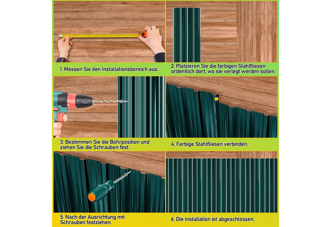 Clanmacy Trapezblech Deckenplatten 12st 129x46cm 7 Wellplatte Dachpaneele Profilblech, 129x46x0.25 mm (Set 12-St) UV-Schutz, Wasserfest, Wetterfest, Rostresiste – Bild 5 von 5