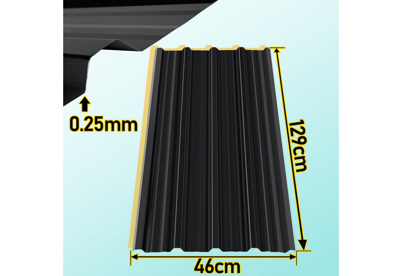 Clanmacy Trapezblech Deckenplatten 12st 129x46cm 7 Wellplatte Dachpaneele Profilblech, 129x46x0.25 mm (Set 12-St) UV-Schutz, Wasserfest, Wetterfest, Rostresiste – Bild 2 von 5
