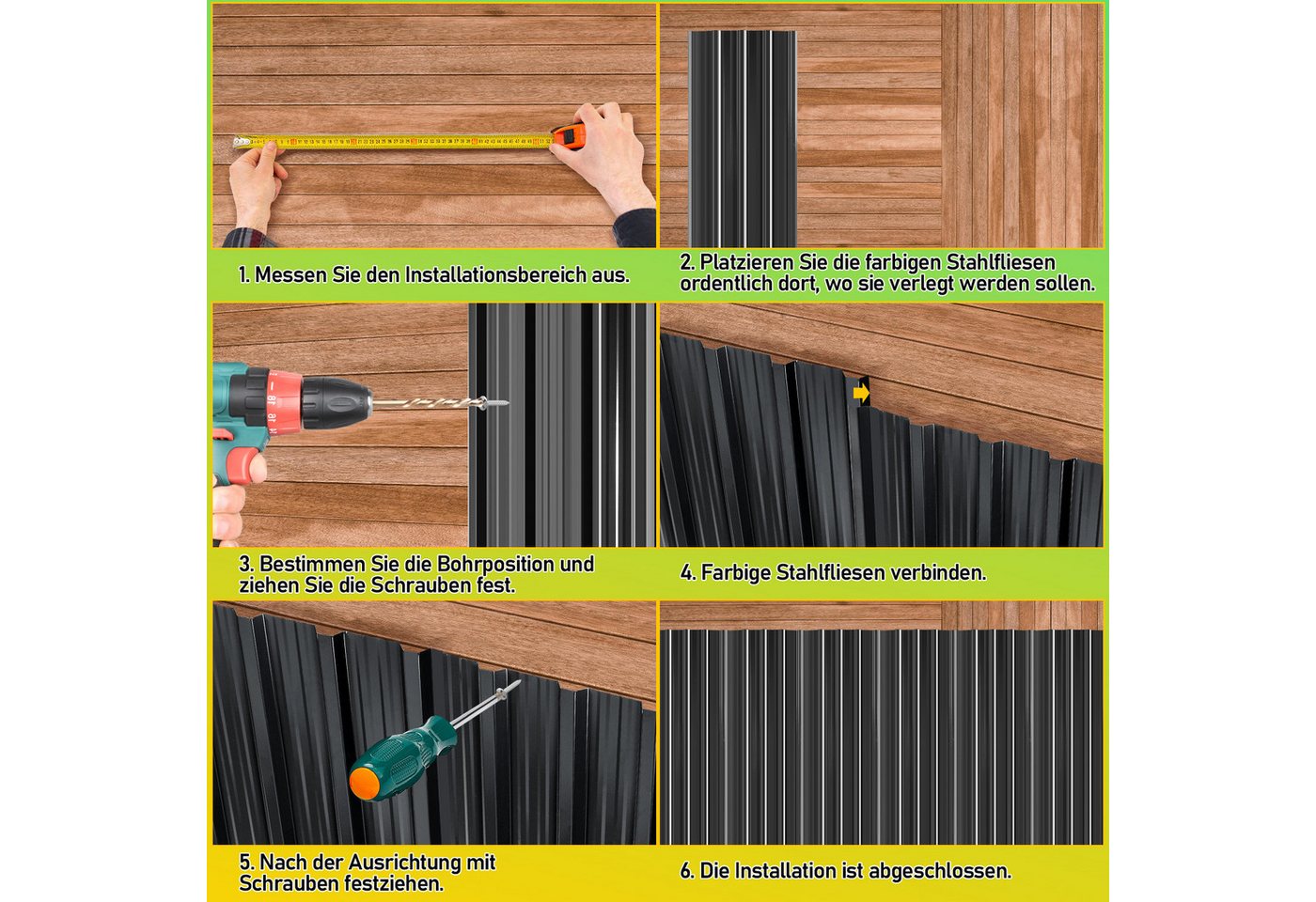 Clanmacy Trapezblech Deckenplatten 12st 129x46cm 7 Wellplatte Dachpaneele Profilblech, 129x46x0.25 mm (Set 12-St) UV-Schutz, Wasserfest, Wetterfest, Rostresiste – Bild 5 von 5