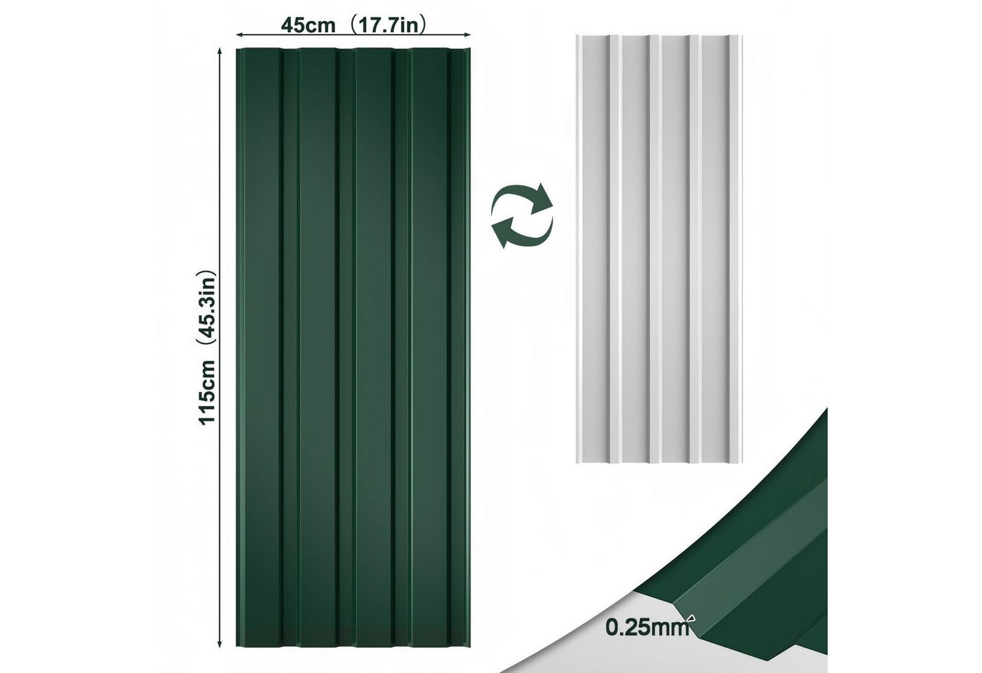 Clanmacy Trapezblech Deckenplatten 24st 115x45cm 12 Wellplatte Dachpaneele Profilblech, 115x45x0.25 mm (Set 24-St) UV-Schutz, Wasserfest, Wetterfest, Rostresist – Bild 2 von 5