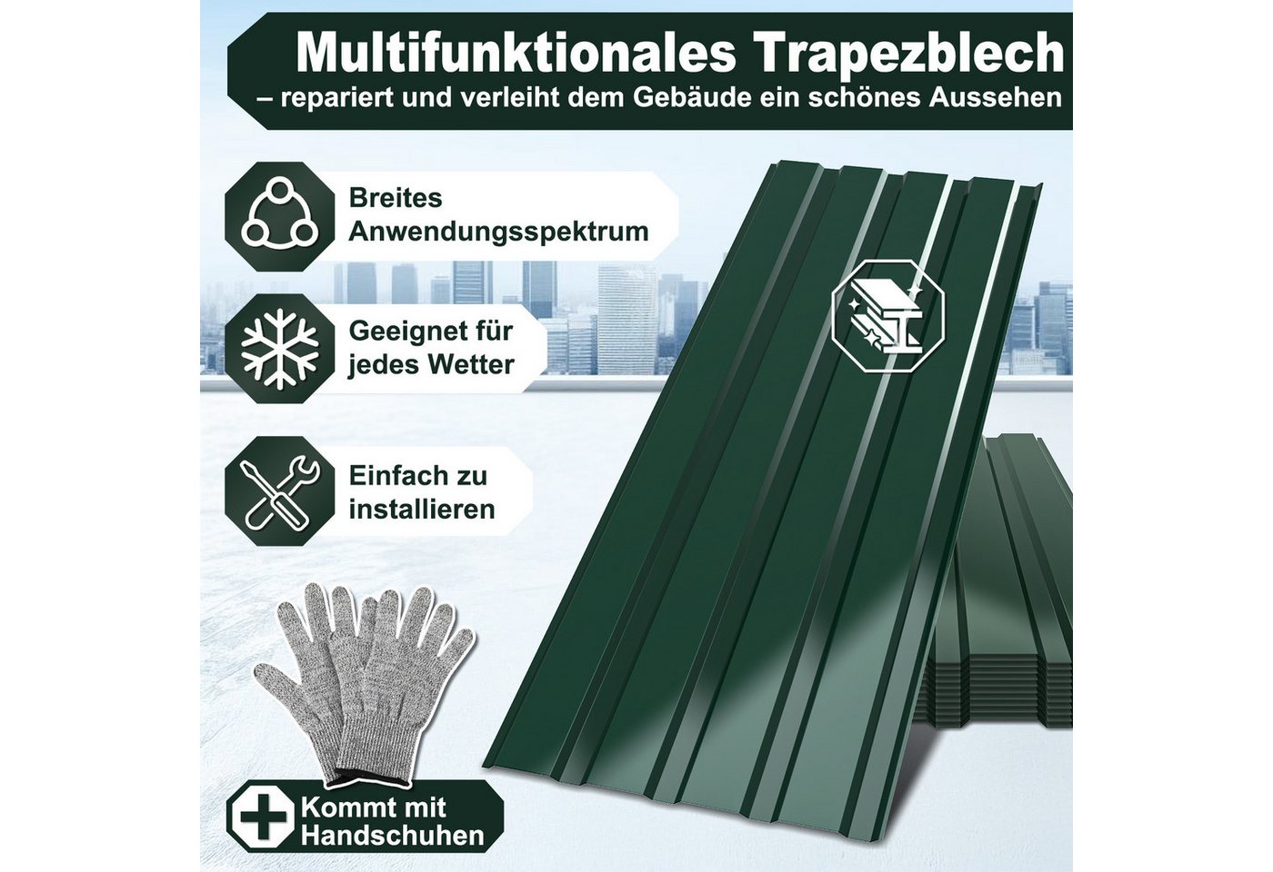 Clanmacy Trapezblech Deckenplatten 24st 115x45cm 12 Wellplatte Dachpaneele Profilblech, 115x45x0.25 mm (Set 24-St) UV-Schutz, Wasserfest, Wetterfest, Rostresist – Bild 3 von 5