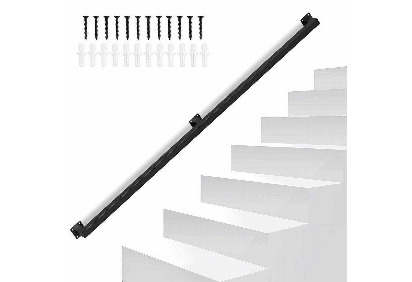 Clanmacy Treppengeländer 150 cm Schwarz, aus Eisen, 30 x 30 mm, zweiteilig, für Treppe und Flur – Bild 2 von 5