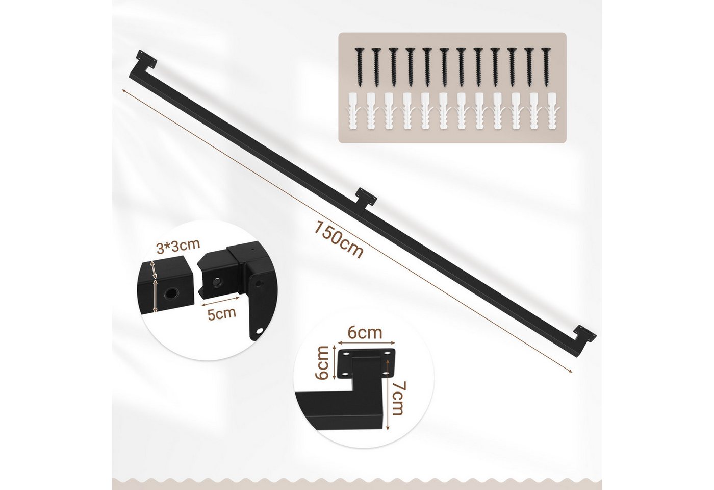Clanmacy Treppengeländer 150 cm Schwarz, aus Eisen, 30 x 30 mm, zweiteilig, für Treppe und Flur – Bild 3 von 5